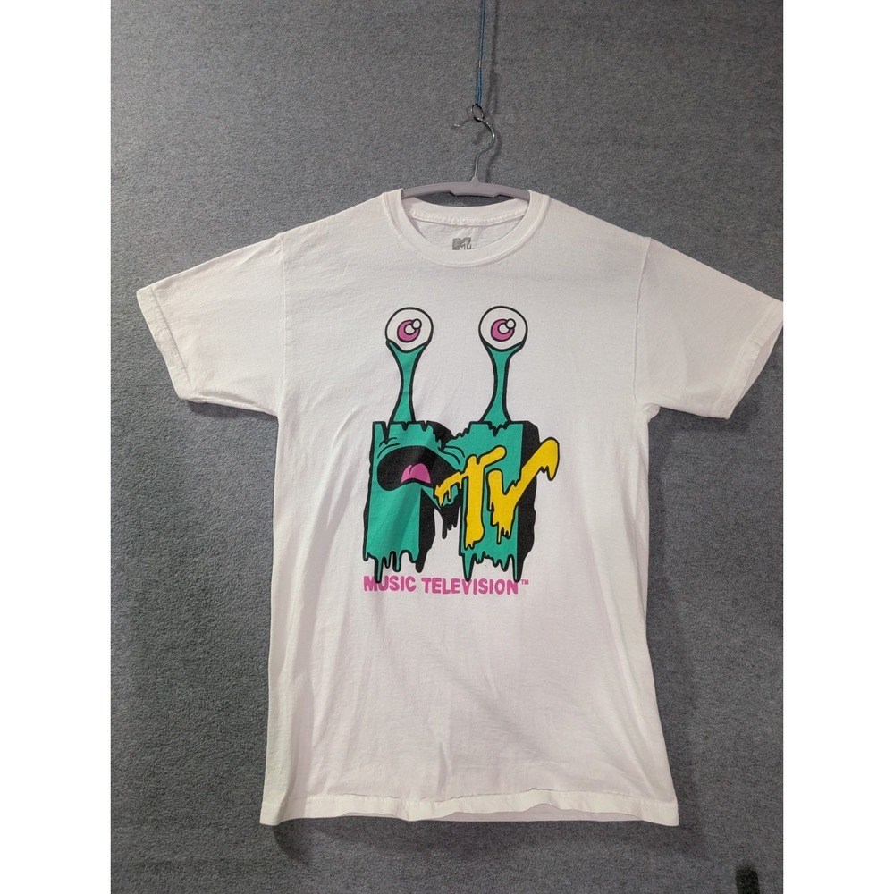 MTV Slime Logo Graphic T Shirt White Y2K Style Retro Music Television Tee Small